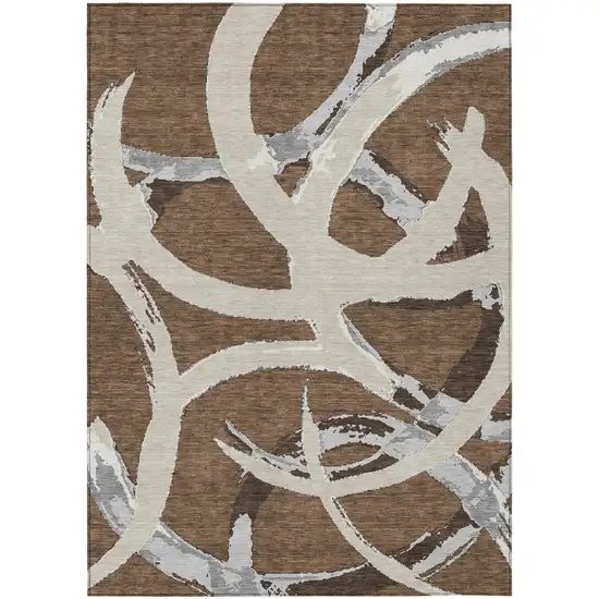 Brown Beige And Gray Abstract Washable Indoor Outdoor Area Rug Photo 2
