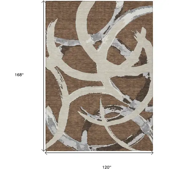 Brown Beige And Gray Abstract Washable Indoor Outdoor Area Rug Photo 3
