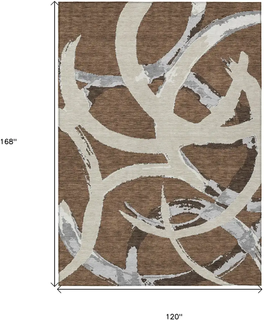 Brown Beige And Gray Abstract Washable Indoor Outdoor Area Rug Photo 3