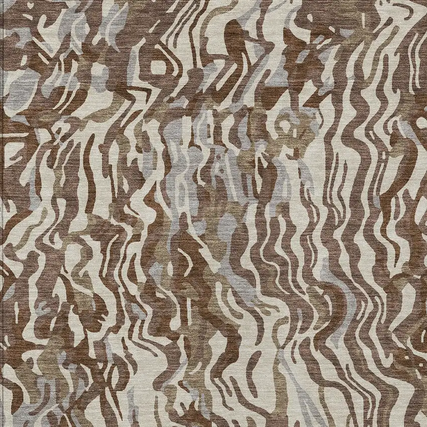 Brown Beige And Gray Abstract Washable Indoor Outdoor Area Rug Photo 6