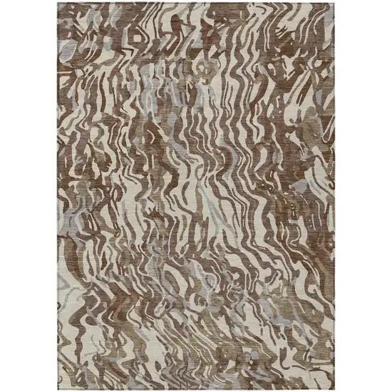 Brown Beige And Gray Abstract Washable Indoor Outdoor Area Rug Photo 2