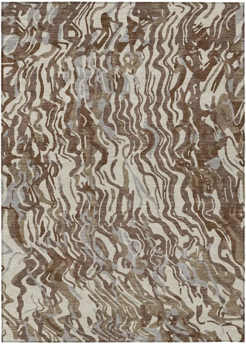Brown Beige And Gray Abstract Washable Indoor Outdoor Area Rug Photo 2