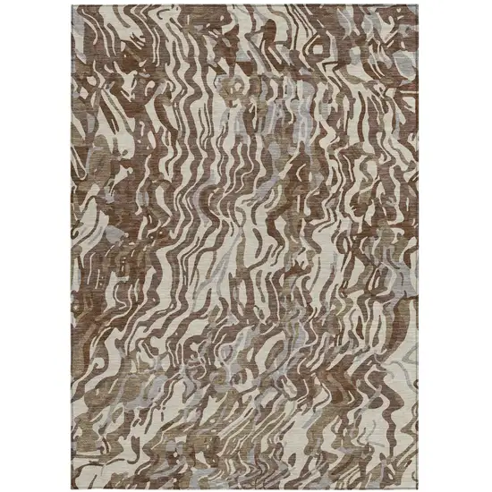 Brown Beige And Gray Abstract Washable Indoor Outdoor Area Rug Photo 6