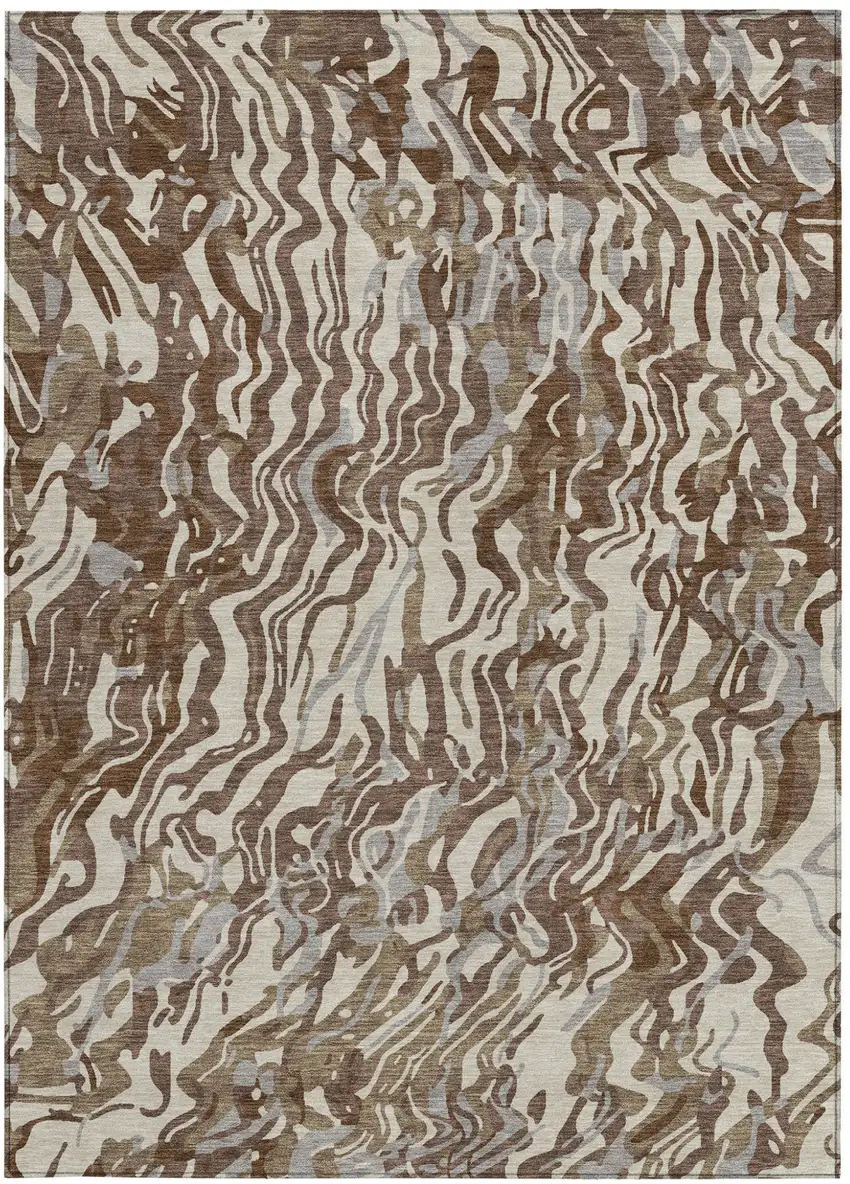 Brown Beige And Gray Abstract Washable Indoor Outdoor Area Rug Photo 6