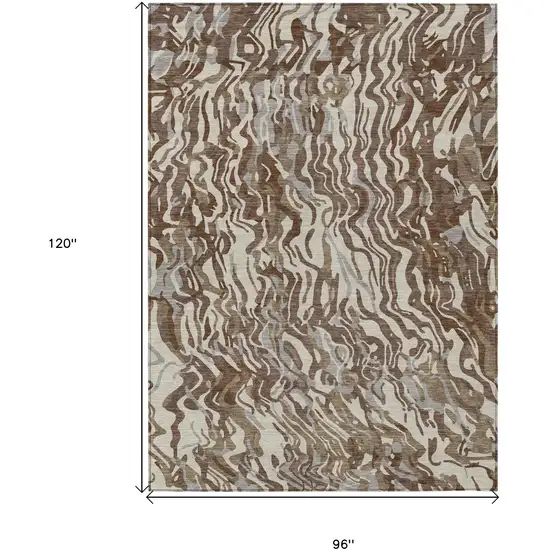 Brown Beige And Gray Abstract Washable Indoor Outdoor Area Rug Photo 3