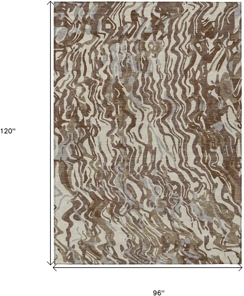 Brown Beige And Gray Abstract Washable Indoor Outdoor Area Rug Photo 3
