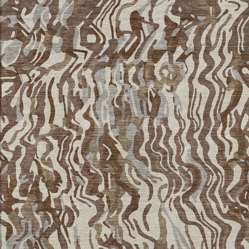 Brown Beige And Gray Abstract Washable Indoor Outdoor Area Rug Photo 6