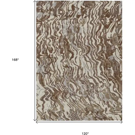 Brown Beige And Gray Abstract Washable Indoor Outdoor Area Rug Photo 3