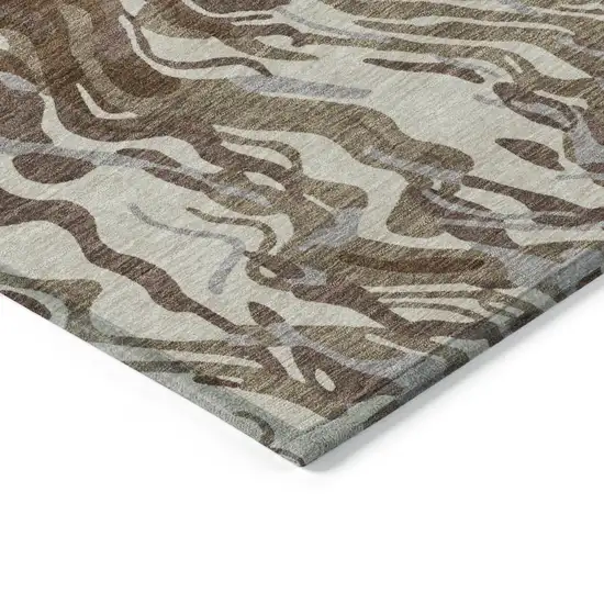 Brown Beige And Gray Abstract Washable Indoor Outdoor Area Rug Photo 5