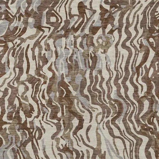 Brown Beige And Gray Abstract Washable Indoor Outdoor Area Rug Photo 6