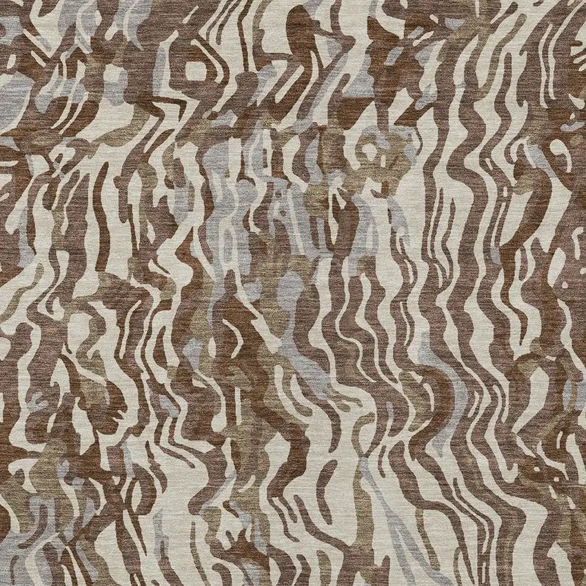 Brown Beige And Gray Abstract Washable Indoor Outdoor Area Rug Photo 6