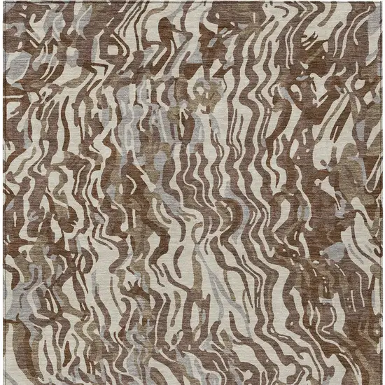 Brown Beige And Gray Abstract Washable Indoor Outdoor Area Rug Photo 7