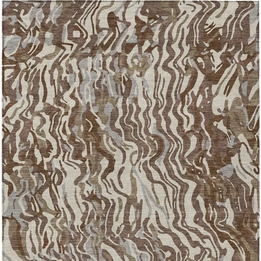 Brown Beige And Gray Abstract Washable Indoor Outdoor Area Rug Photo 7