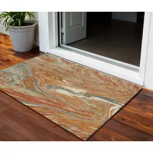 Photo of Brown Beige And Gray Abstract Washable Indoor Outdoor Area Rug