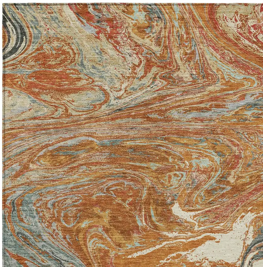 Brown Beige And Gray Abstract Washable Indoor Outdoor Area Rug Photo 6