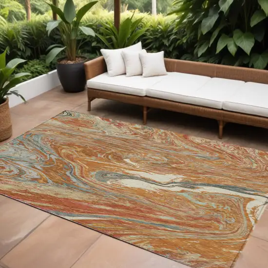 Brown Beige And Gray Abstract Washable Indoor Outdoor Area Rug Photo 1