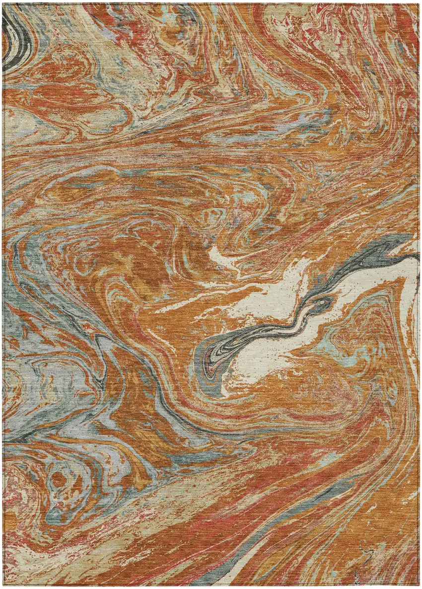 Brown Beige And Gray Abstract Washable Indoor Outdoor Area Rug Photo 2