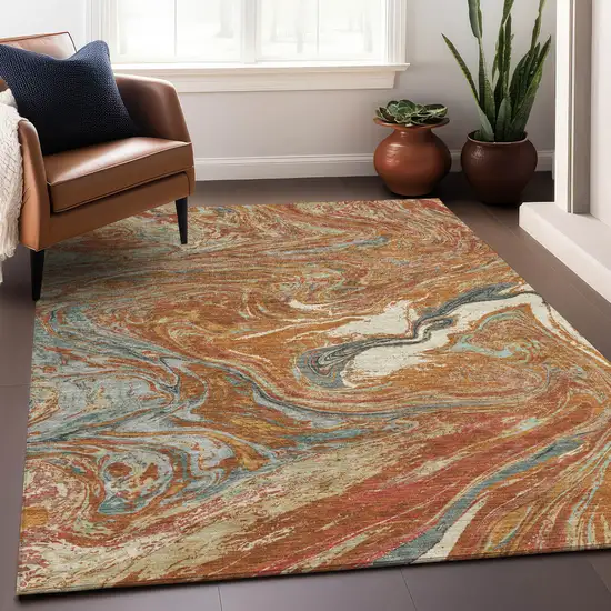 Brown Beige And Gray Abstract Washable Indoor Outdoor Area Rug Photo 9