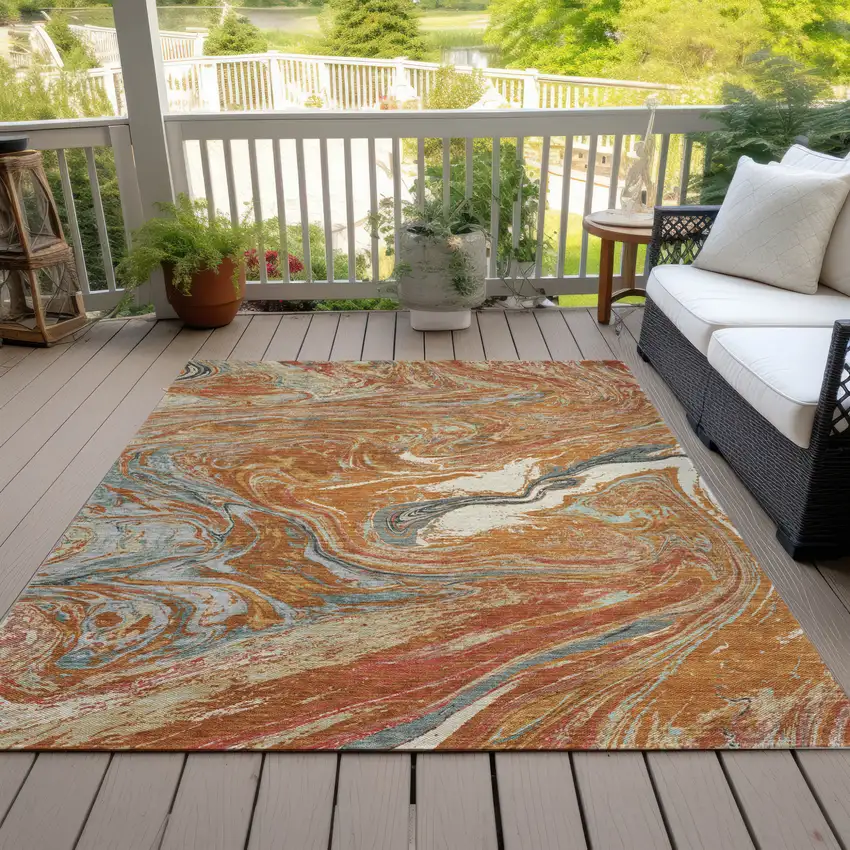 Brown Beige And Gray Abstract Washable Indoor Outdoor Area Rug Photo 8