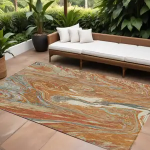Photo of Brown Beige And Gray Abstract Washable Indoor Outdoor Area Rug