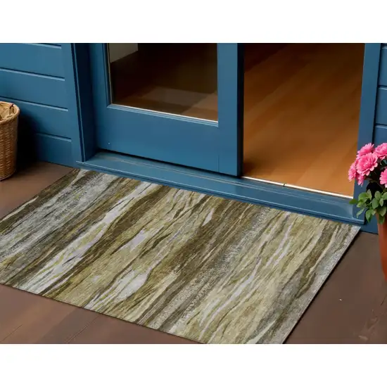 Brown Beige And Gray Abstract Washable Indoor Outdoor Area Rug Photo 2