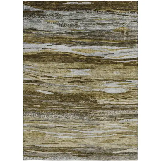 Brown Beige And Gray Abstract Washable Indoor Outdoor Area Rug Photo 1