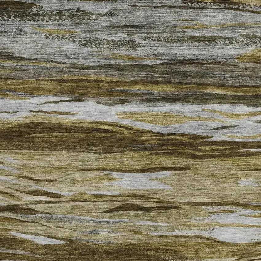 Brown Beige And Gray Abstract Washable Indoor Outdoor Area Rug Photo 3