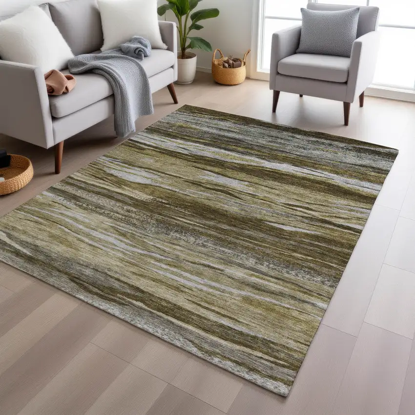Brown Beige And Gray Abstract Washable Indoor Outdoor Area Rug Photo 6