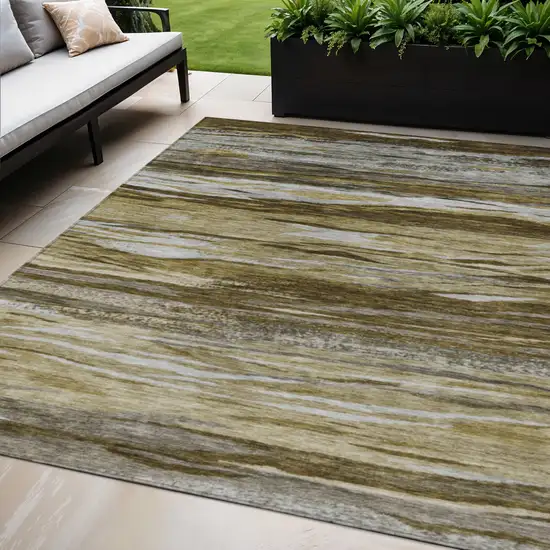 Brown Beige And Gray Abstract Washable Indoor Outdoor Area Rug Photo 2