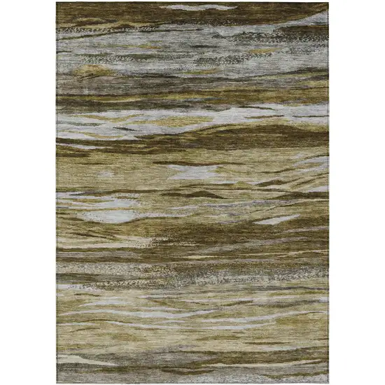 Brown Beige And Gray Abstract Washable Indoor Outdoor Area Rug Photo 1