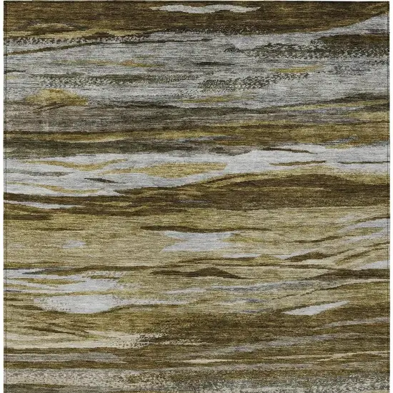 Brown Beige And Gray Abstract Washable Indoor Outdoor Area Rug Photo 4