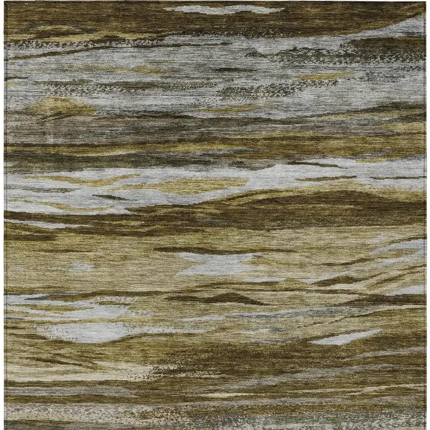Brown Beige And Gray Abstract Washable Indoor Outdoor Area Rug Photo 4