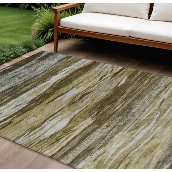Brown Beige And Gray Abstract Washable Indoor Outdoor Area Rug Photo 2