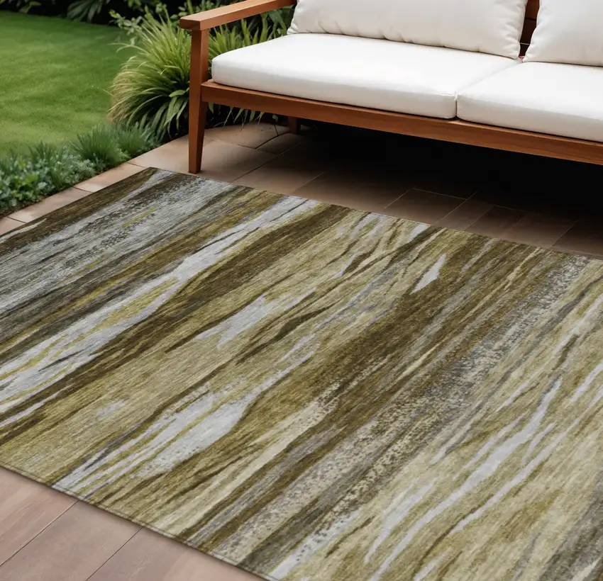 Brown Beige And Gray Abstract Washable Indoor Outdoor Area Rug Photo 2