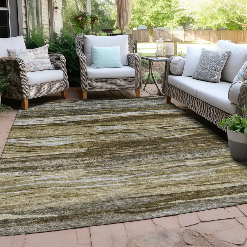 Brown Beige And Gray Abstract Washable Indoor Outdoor Area Rug Photo 6
