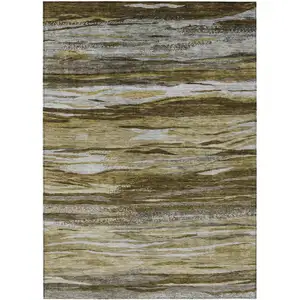 Photo of Brown Beige And Gray Abstract Washable Indoor Outdoor Area Rug