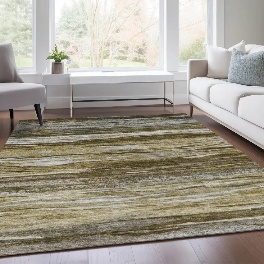 Brown Beige And Gray Abstract Washable Indoor Outdoor Area Rug Photo 8