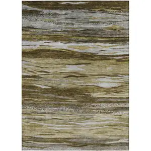 Photo of Brown Beige And Gray Abstract Washable Indoor Outdoor Area Rug