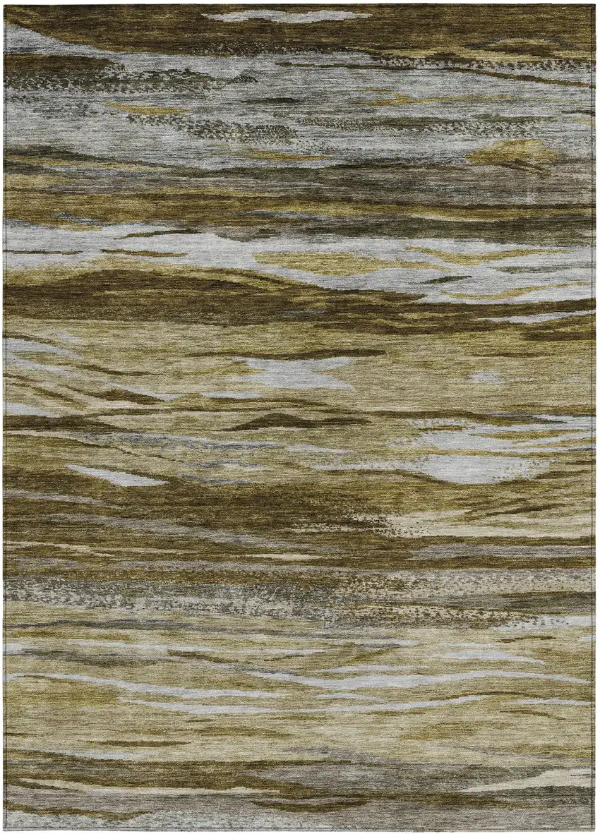 Brown Beige And Gray Abstract Washable Indoor Outdoor Area Rug Photo 1