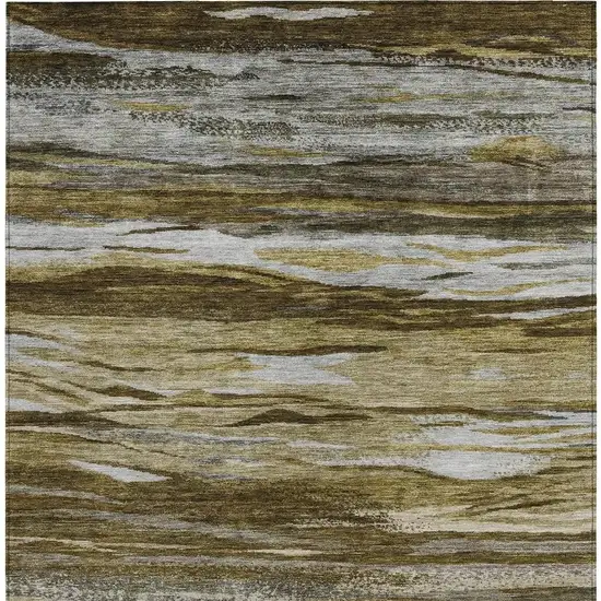 Brown Beige And Gray Abstract Washable Indoor Outdoor Area Rug Photo 3