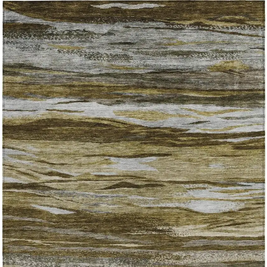 Brown Beige And Gray Abstract Washable Indoor Outdoor Area Rug Photo 3
