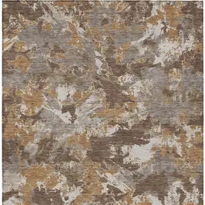 Photo of Brown Beige And Gray Floral Washable Indoor Outdoor Area Rug