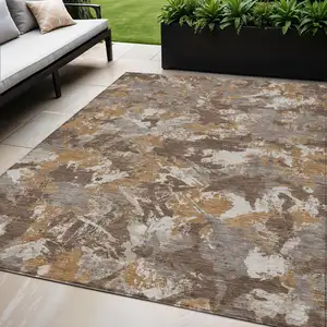 Photo of Brown Beige And Gray Floral Washable Indoor Outdoor Area Rug