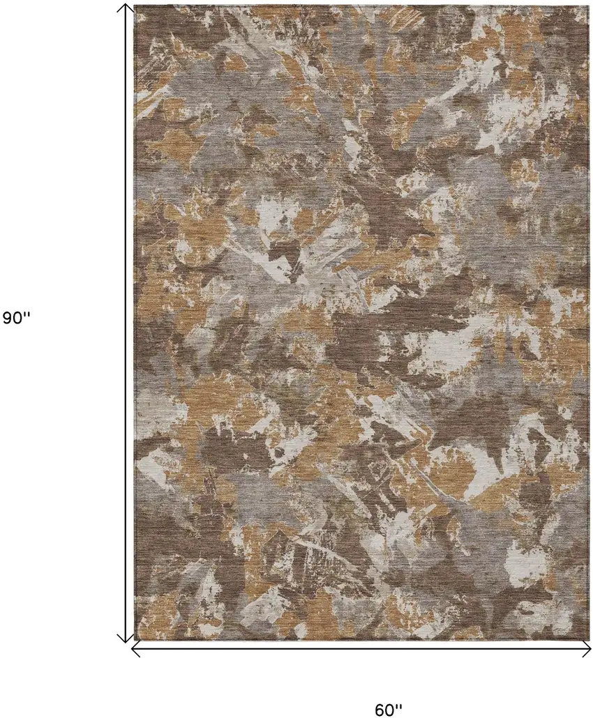 Brown Beige And Gray Floral Washable Indoor Outdoor Area Rug Photo 3