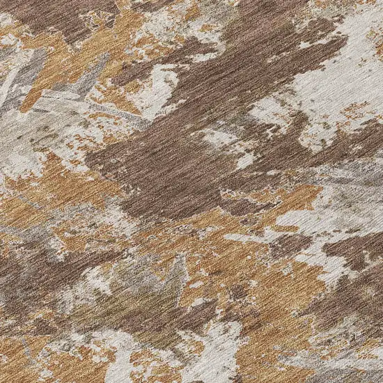 Brown Beige And Gray Floral Washable Indoor Outdoor Area Rug Photo 6