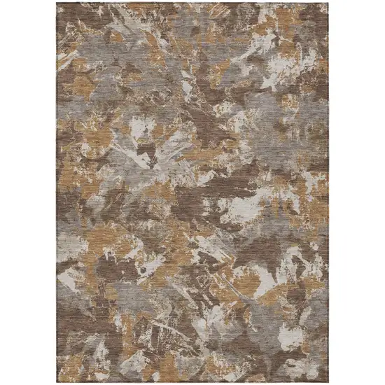 Brown Beige And Gray Floral Washable Indoor Outdoor Area Rug Photo 2