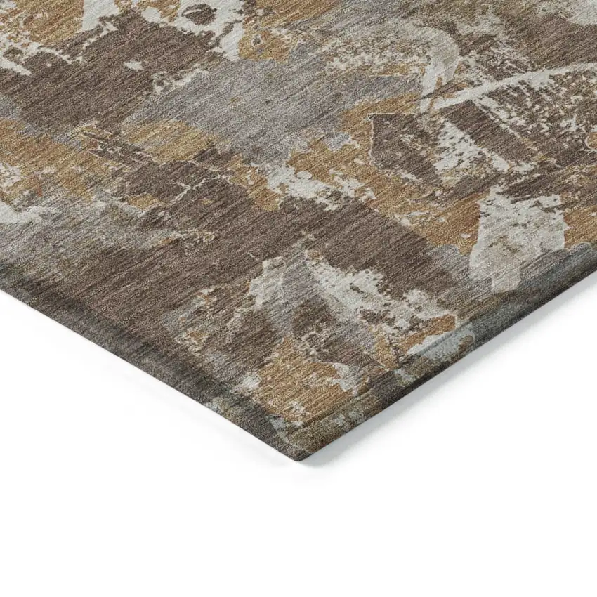 Brown Beige And Gray Floral Washable Indoor Outdoor Area Rug Photo 5