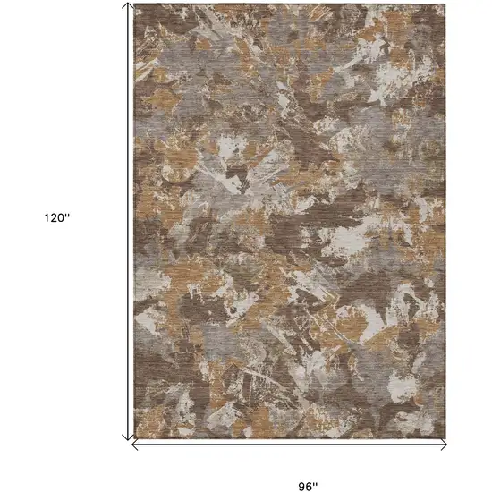 Brown Beige And Gray Floral Washable Indoor Outdoor Area Rug Photo 3
