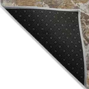 Photo of Brown Beige And Gray Floral Washable Indoor Outdoor Area Rug