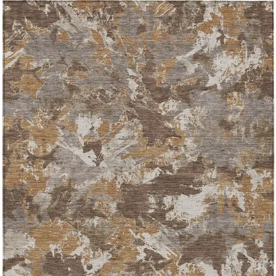 Brown Beige And Gray Floral Washable Indoor Outdoor Area Rug Photo 8